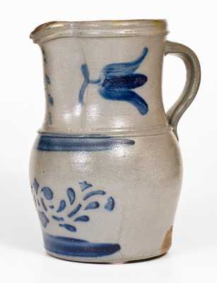 Fine and Rare Western PA Stoneware Pitcher w/ Stenciled and Freehand Cobalt Decoration