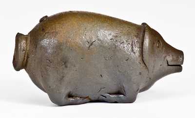 Extremely Rare Diminutive Stoneware Pig Flask, att. J. Swank & Co., Johnstown, PA