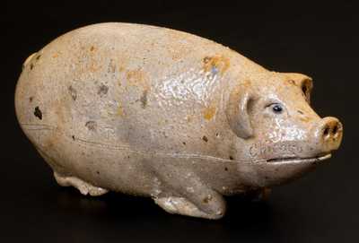 Very Rare Salt-Glazed Stoneware Pig Flask att. Anna Pottery