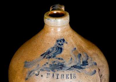 Exceptional Small-Sized Squat Stoneware Jug w/ Incised Bird and Inscription, Dated 1862