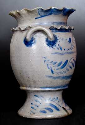 Exceptional Western PA Stoneware Flower Urn w/ Double Crimped Rim and Profuse Vine Decoration