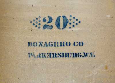 Rare 20 Gal. A. P. DONAGHHO CO / PARKERSBURG, W. Va. Stoneware Jar w/ Reversed 