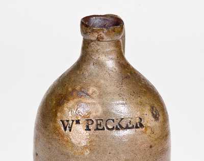 Extremely Rare WM. PECKER Pint-Sized Stoneware Jug, Merrimacport, MA, early 19th century