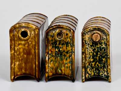 Three Flint Enamel Book Flasks, attrib. Lyman, Fenton & Co., Bennington, VT, c1849-1852