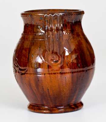 Jacob Medinger Redware Vase with Incised Bird Decoration