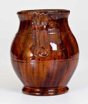 Jacob Medinger Redware Vase with Incised Bird Decoration