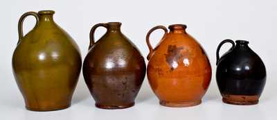 Lot of Four: Glazed Ovoid Redware Jugs