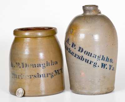 Lot of Two: A. P. DONAGHHO / PARKERSBURG, W. VA Squat Stoneware Jar and Jug
