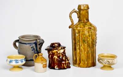 Six Pieces of Utilitarian Pottery, American, English, and German, 19th century