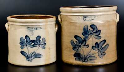 Lot of Two: E. A. MONTELL / OLEAN, NY Stoneware Crocks with Floral Decoration