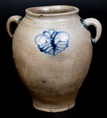 Unusual Vertical-Handled Manhattan Stoneware Jar, circa 1790