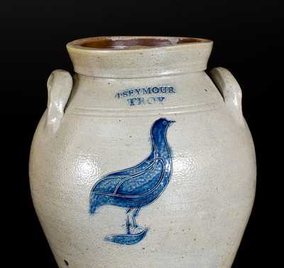 Very Fine I. SEYMOUR / TROY Stoneware Lidded Jar with Incised Bird Decoration