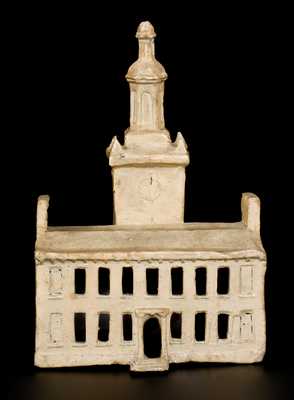 Cold-Painted Redware Sculpture of Independence Hall, probably Philadelphia origin