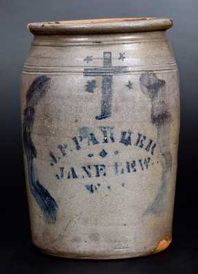 J.P. PARKER / JANE LEW, WV Stoneware Jar w/ Christian Cross Motif