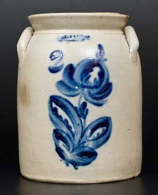 LYONS, NY Two-Gallon Stoneware Jar w/ Cobalt Floral Decoration