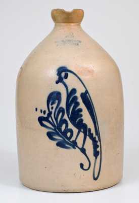 Unusual FORT EDWARD POTTERY CO. Stoneware Syrup Jug with Bird Decoration