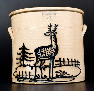 Fine 4 Gal. J. & E. NORTON / BENNINGTON, VT Stoneware Deer Crock