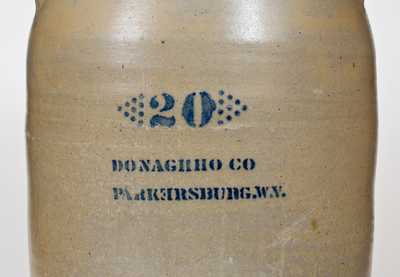 Rare 20 Gal. A. P. DONAGHHO CO / PARKERSBURG, W. Va. Stoneware Jar w/ Reversed 
