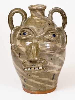 Double-Handled B.B. CRAIG / VALE, N.C. Stoneware Face Jug with Swirled Clay