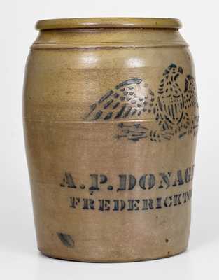 Fine A.P. DONAGHHO, / FREDERICKTOWN, PA Cobalt-Decorated Stoneware Eagle Jar