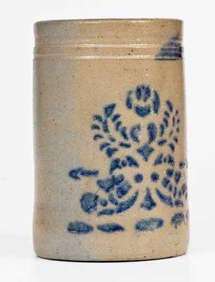 Cobalt-Decorated Western PA Stoneware Canning Jar w/ Stenciled Floral Motif, c1875