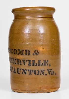 Staunton, VA Stoneware Advertising Canning Jar, att. A.P. Donaghho, Parkersburg, WV