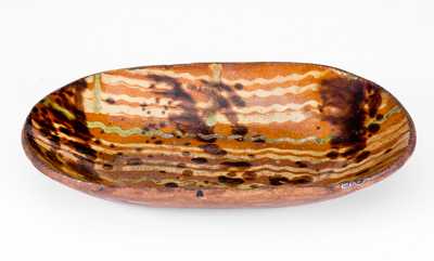 Very Fine Small-Sized Redware Loaf Dish with Three-Color Slip Decoration