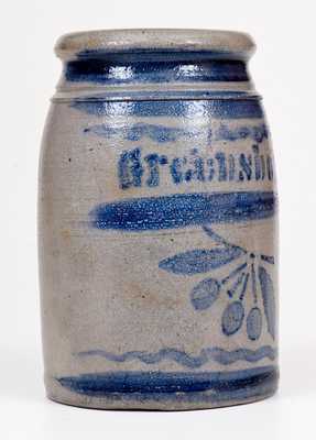 Greensboro, PA Stoneware Stoneware Canning Jar with Stenciled Cherries