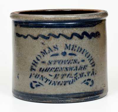 Western PA Stoneware Butter Crock with HUNTINGTON, W. VA Stenciled Advertising