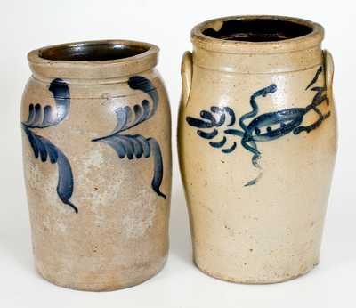 Lot of Two: Decorated Stoneware Churn and Stoneware Jar