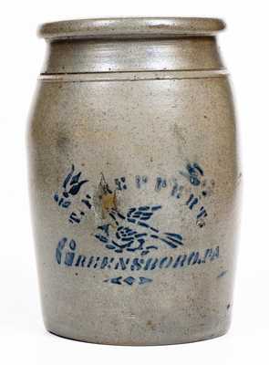T. F. REPPERT / GREENSBORO, PA Stoneware Canning Jar with Stenciled Bird