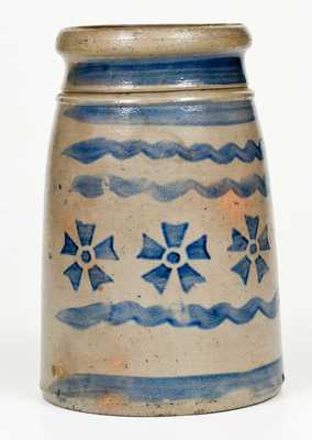 Rare Western PA Stoneware Canning Jar w/ Profuse Stenciled Pinwheel and Stripe Decoration