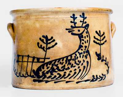 Rare EDMANDS & CO. (Charlestown, MA) Stoneware Cake Crock w/ Deer Scene