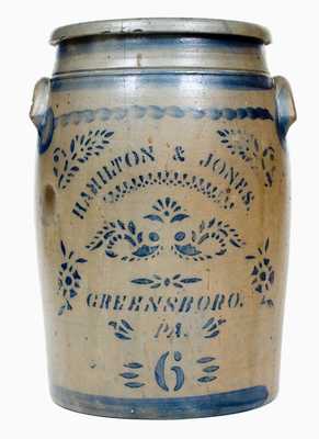 Six-Gallon HAMILTON & JONES. / GREENSBORO. / PA Stoneware Jar