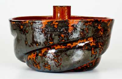 JOHN W. BELL / WAYNESBORO, PA Redware Cake Mold with Sponged Manganese Glaze