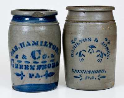 Lot of Two: GREENSBORO, PA Stenciled Stoneware Jars