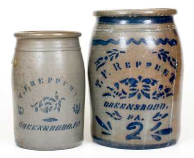 Lot of Two: T. F. REPPERT / GREENSBORO, PA Stoneware Jars w/ Stenciled Decoration
