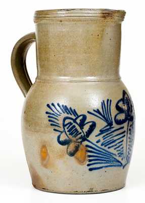 Scarce Newville, PA Stoneware Pitcher with Slip-Trailed Cobalt Floral Decoration, c1852-65