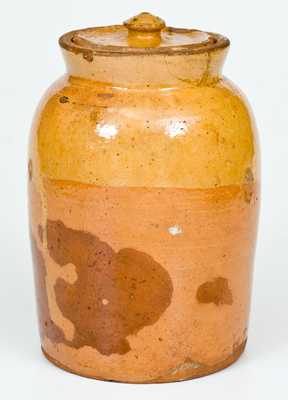 Galena, IL Redware Pottery Preserve Jar w/ Lid, Yellow Dip