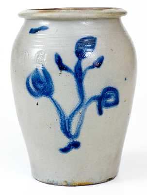 Rare and Fine Morgantown, WV Stoneware Jar w/ Floral Decoration and Impressed House Motifs