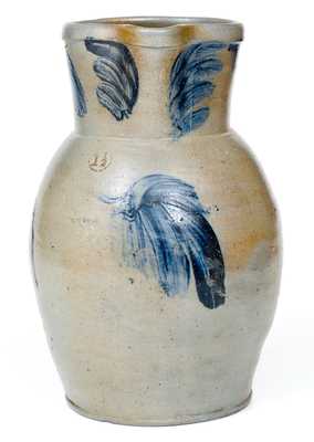 One-and-a-Half-Gallon Baltimore Stoneware Pitcher with Cobalt Leaf Decoration