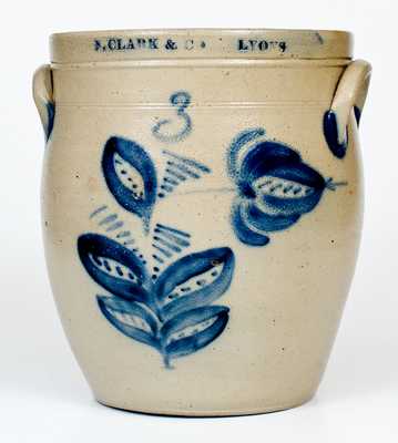 3 Gal. N. CLARK & CO. / LYONS Stoneware Jar with Elaborate Floral Decoration