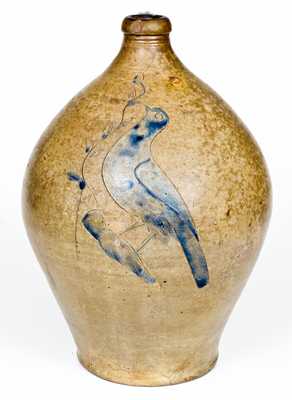 Very Unusual att. William Capron, Albany, NY Stoneware Incised Bird Jug