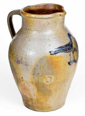 Exceptional 1 1/2 Gal. Ohio Stoneware Pitcher with Incised Bird and Fish Decoration