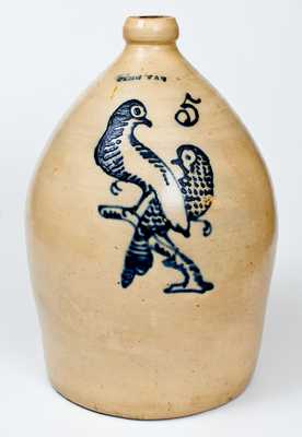 Exceptional 5 Gal. PENN YAN Stoneware Jug with Slip-Trailed Bird Decoration