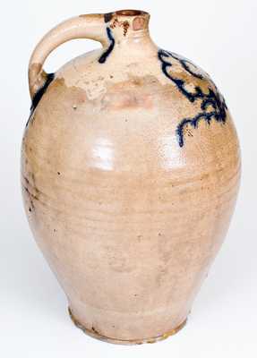 Fine 4 Gal. New York Stoneware Jug with Slip-Trailed Floral Decoration