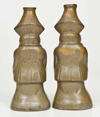 Extremely Pair of Rare Figural Bottles, Northeastern U.S. origin