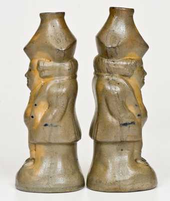 Extremely Pair of Rare Figural Bottles, Northeastern U.S. origin