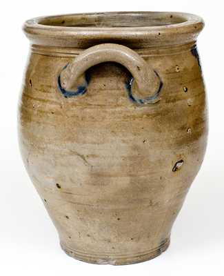 Rare 3 Gal. Abraham Mead, Greenwich, CT Stoneware Jar w/ Spotted Decoration, c1790