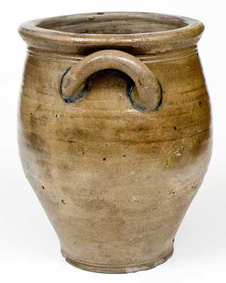 Rare 3 Gal. Abraham Mead, Greenwich, CT Stoneware Jar w/ Spotted Decoration, c1790